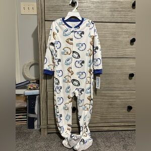 NWT Carter's Playful Football Print Footie - Blue and White